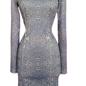 THATCHER Collection Elegant Gray Patterned Dress